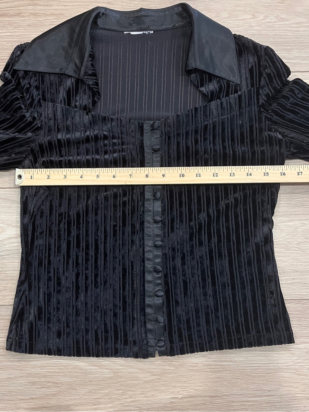 Y2K Black Velvet Stripe Button Front Corset Top Satin Cuffs Women S Whimsygoth - Picture 4 of 5